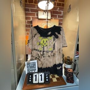 Vtg MTV 90s Music Television Smiley Face Bleach Dye TUNIC T-Shirt